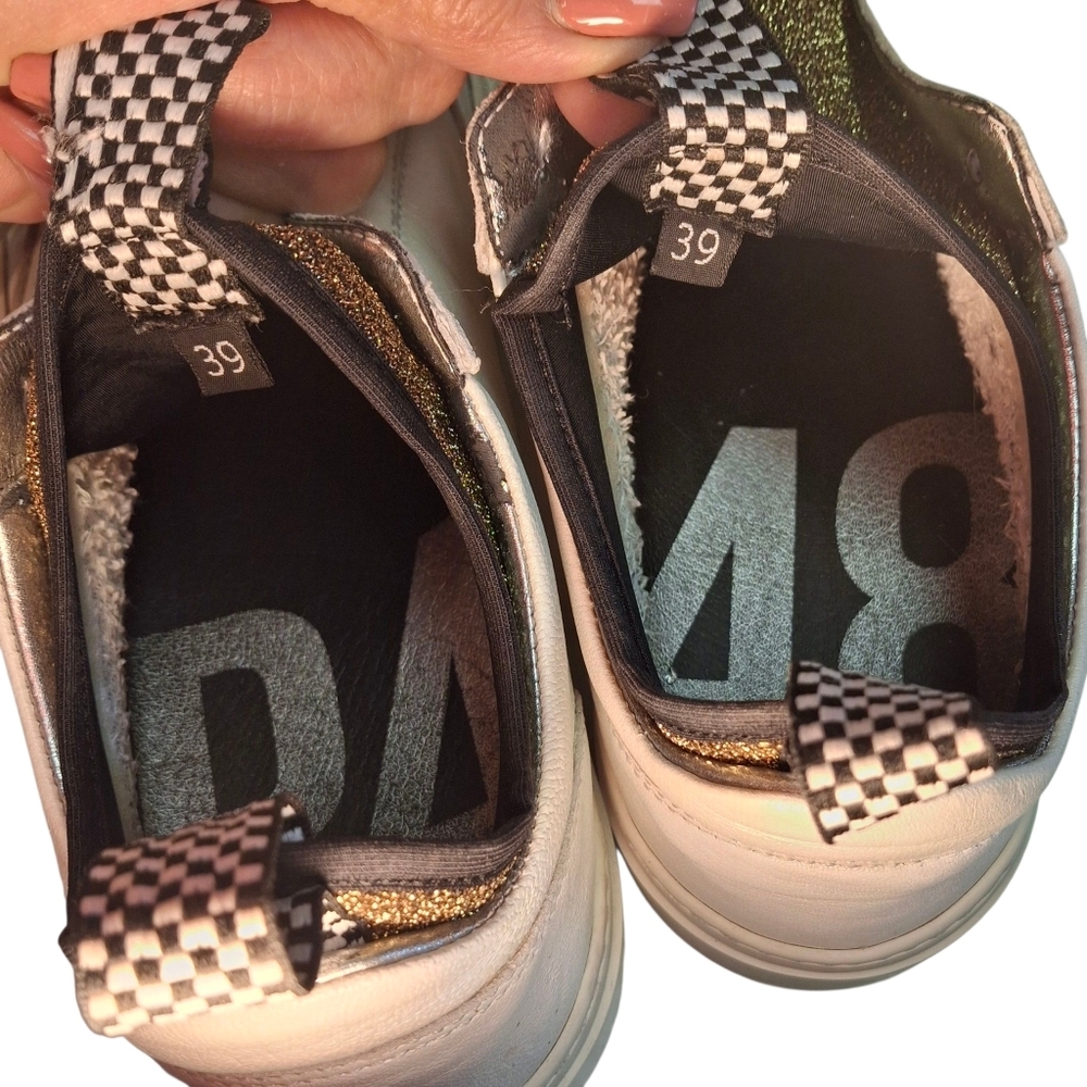 P448 You Can Surf Later White Leather Gold Glitter Tongue Sneakers Women Size 9 - Picture 15 of 16